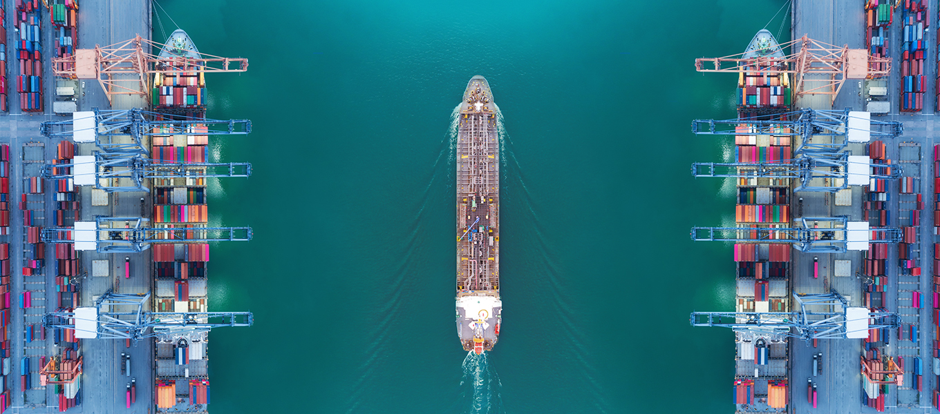 a port of cargo ships